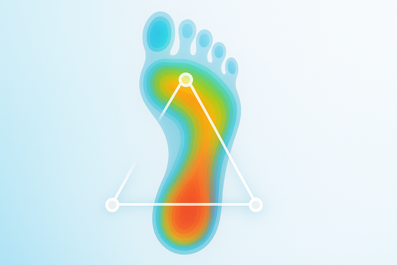 Foot pressure heatmap showing biomechanical load distribution