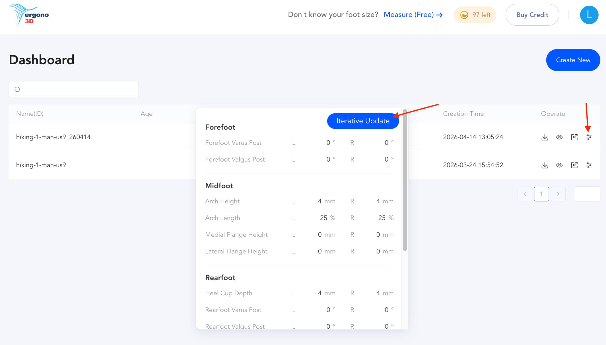 Iterative Update interface — refine your insole design without starting over